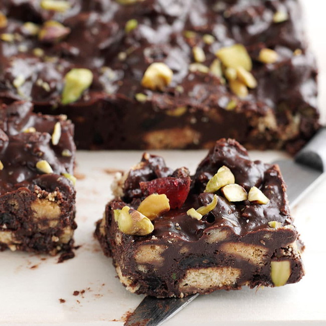 cherry & pistachio chocolate squares