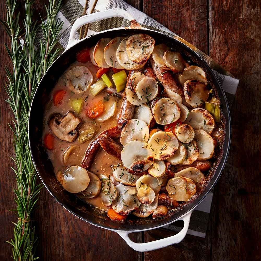 Sausage, Mushroom & Jerusalem Artichoke Hotpot