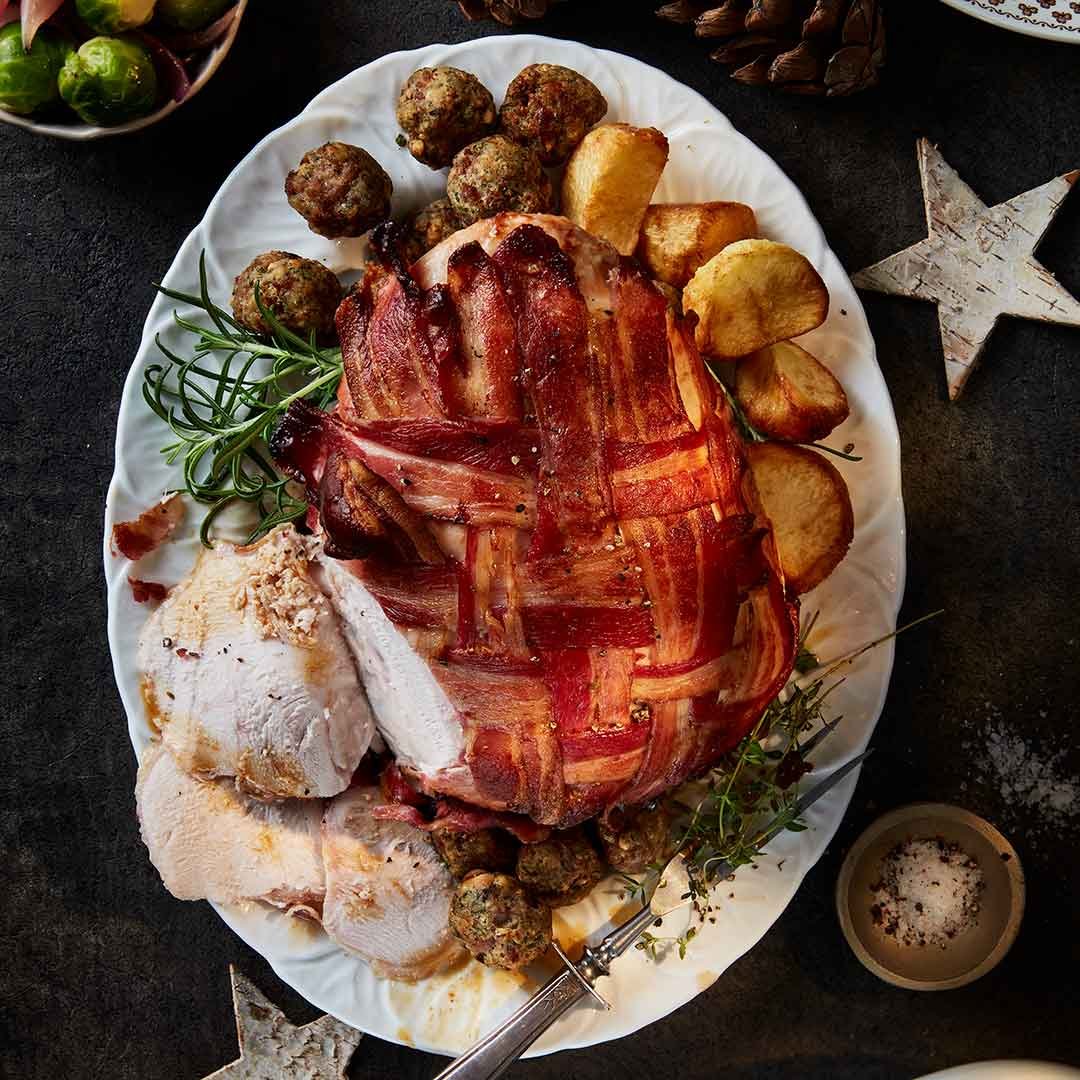 Roast Turkey Crown with Chestnut, Pear & Bacon Stuffing