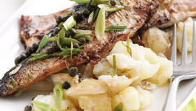 Mackerel with Lime & Caper Sauce and Crushed Potatoes