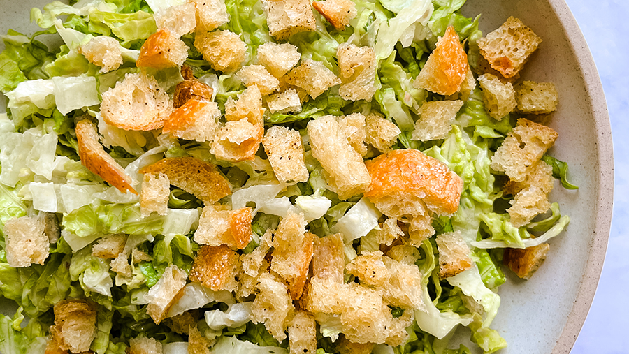 Chopped Vegan Caesar Salad with Homemade Croutons