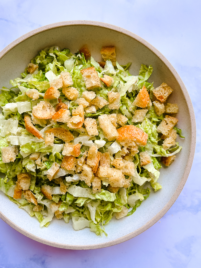Chopped Vegan Caesar Salad with Homemade Croutons