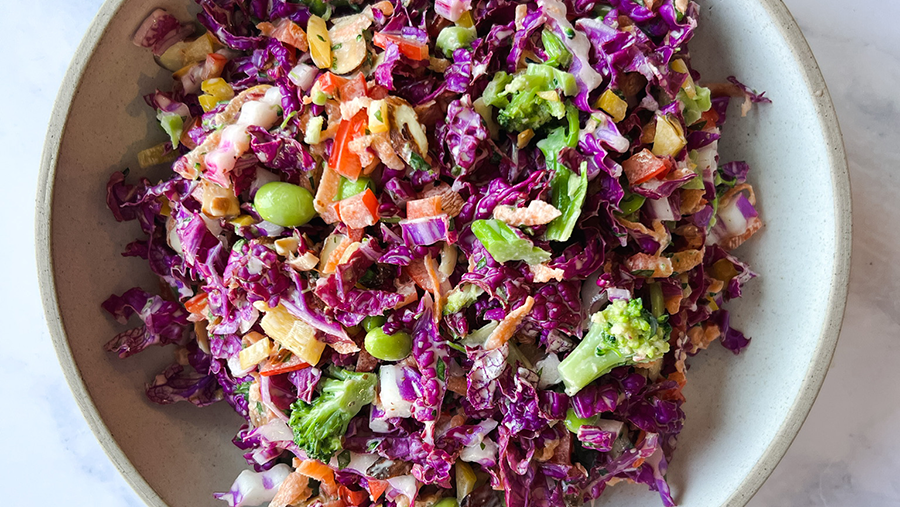 Crunchy Rainbow Slaw with Maple Mustard Dressing