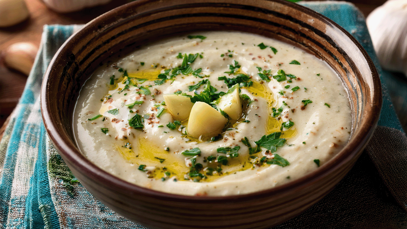 Bowl of Toum Lebanese garlic sauce
