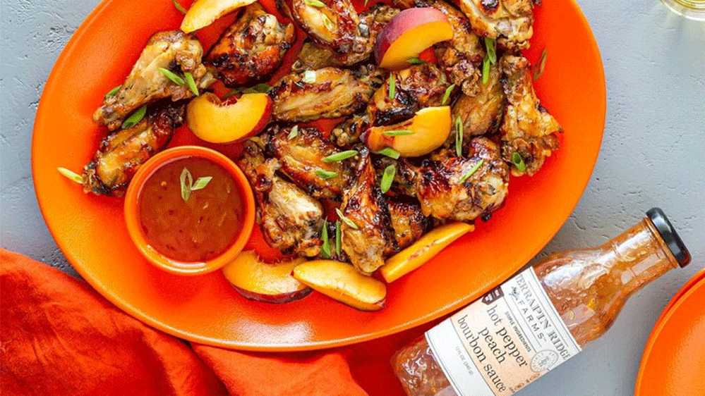 Image of Hot Pepper Peach Bourbon Glazed Wings