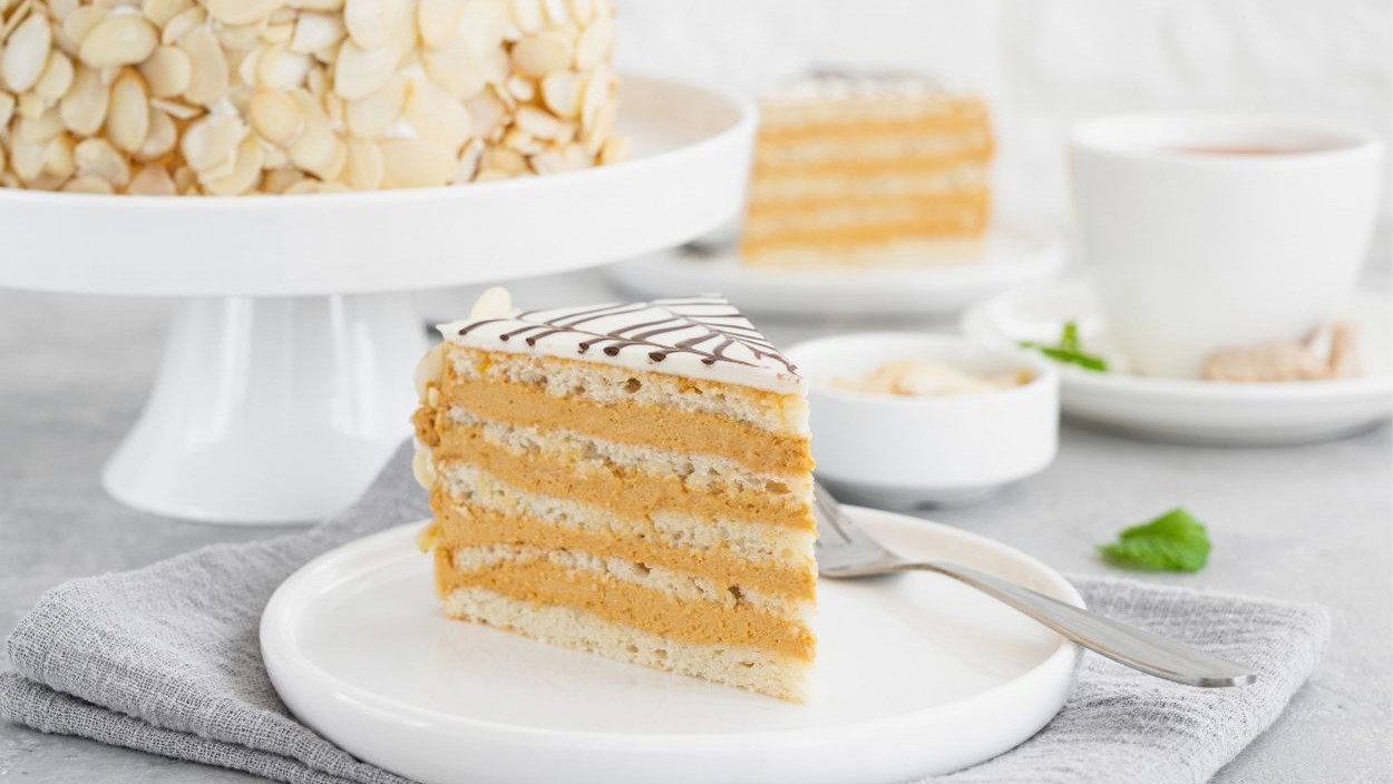 Image of Esterházy cake – Hazelnut Layer Cake with Buttercream & Fondant Glaze 🎂