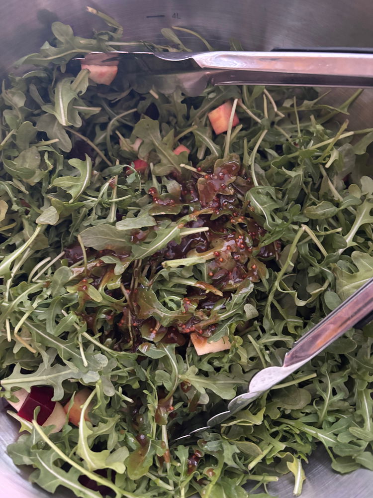 Image of Add the Red Beet Dressing batch to the mixing bowl...