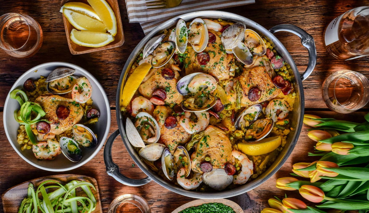 Spring Paella Mixta (with Chicken, Shrimp, Chorizo & Clams)