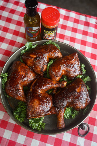 Image of Meat Church - Matt Pittman's Mesquite Smoked BBQ Chicken Quarters with Big Wick's Jalapeño Glaze