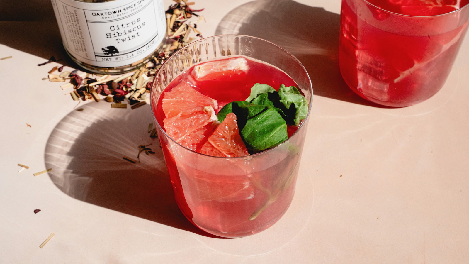 Image of Citrus Hibiscus Iced Tea with Grapefruit and Basil