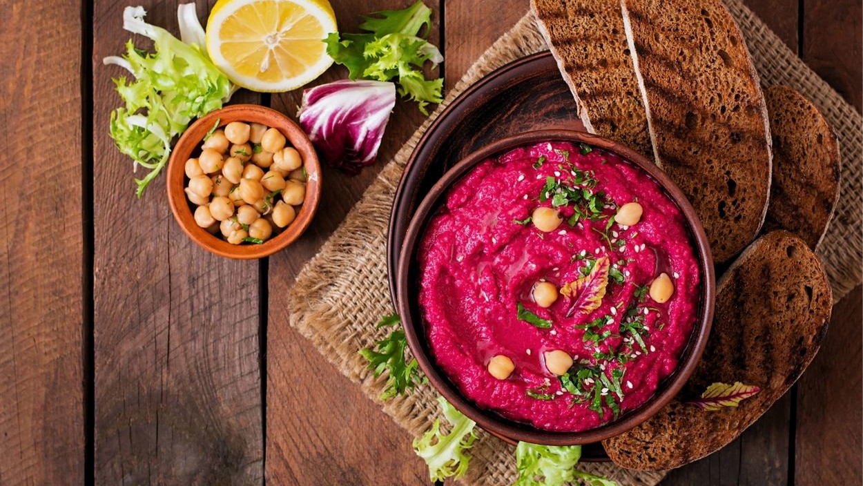 Image of creamy beetroot hummus