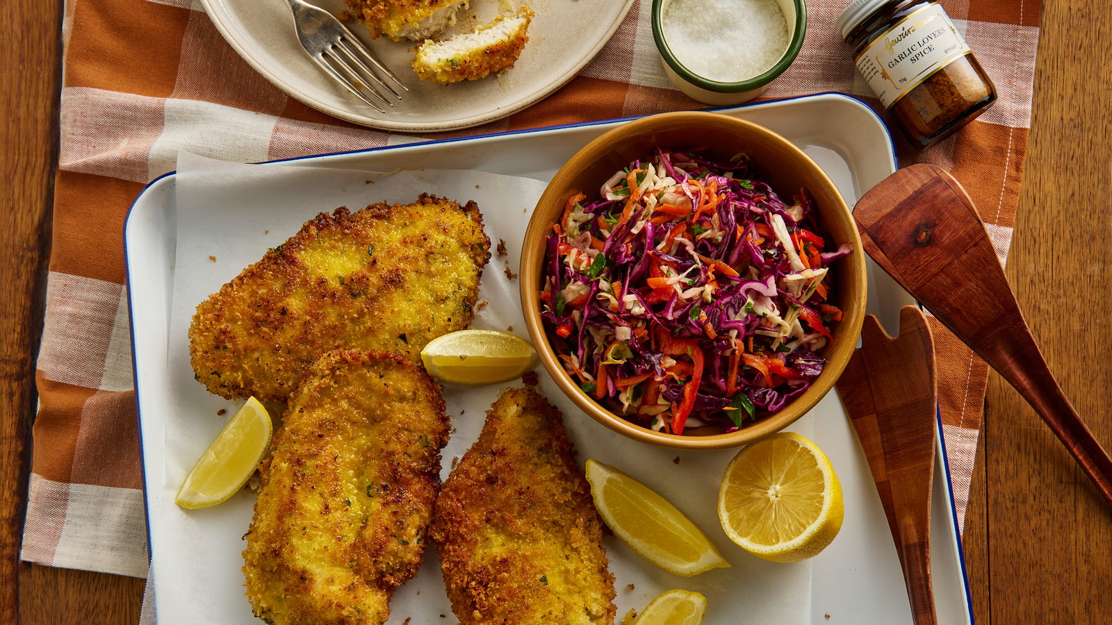 Image of Herbed Crumbed Chicken with Rainbow Salad 