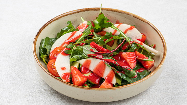 Image of Apple, Strawberry & Herb Salad with Rhubarb Vinaigrette