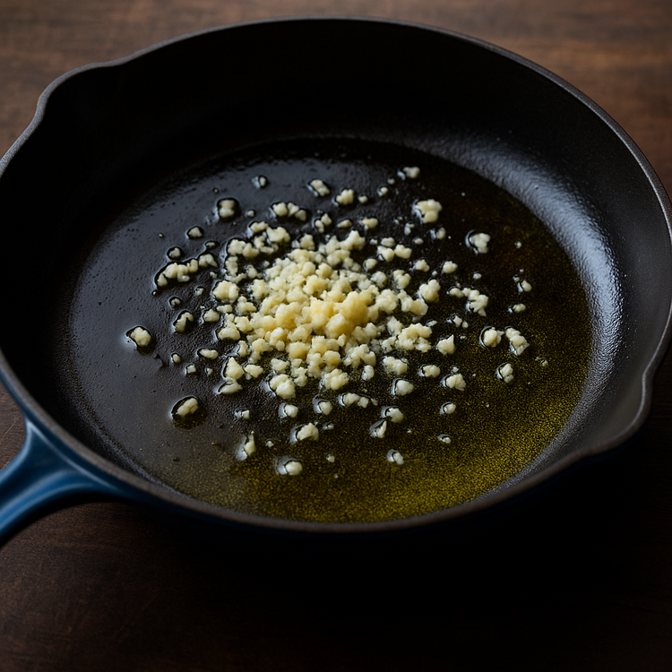 Image of In the same skillet, add the garlic and sauté for about 30 seconds.