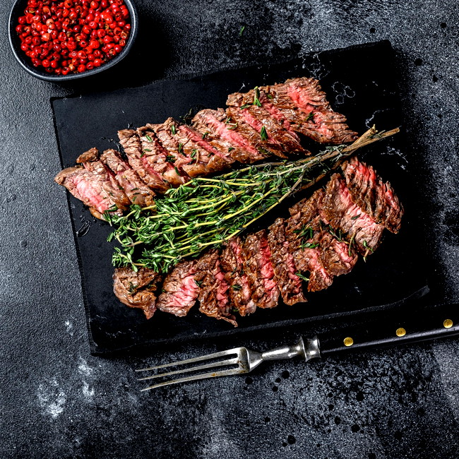 Image of grilled skirt steak (perfectly medium-rare)