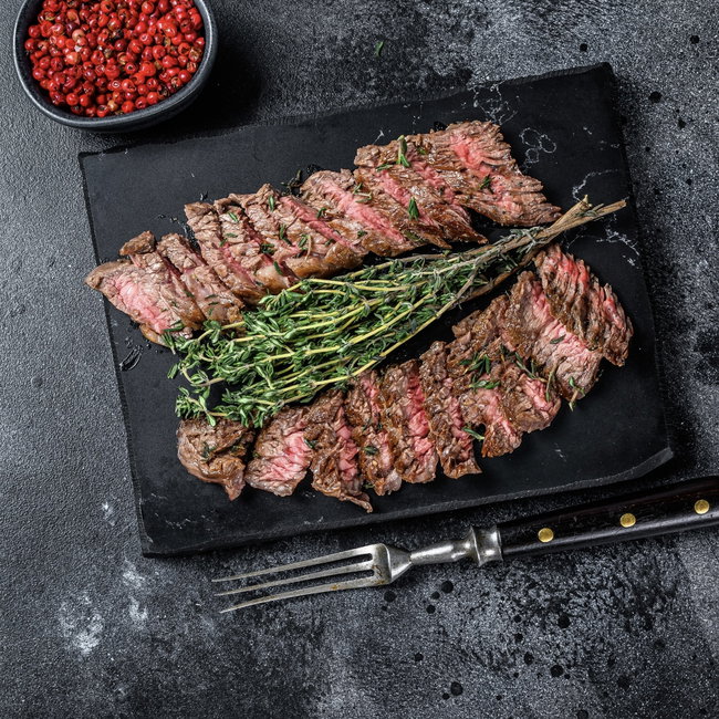 Image of grilled skirt steak (perfectly medium-rare)