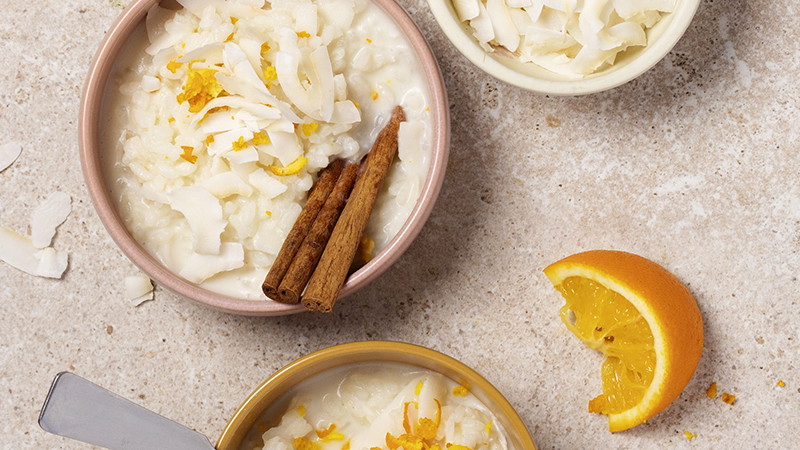 Image of Coconut rice pudding with orange and cinnamon