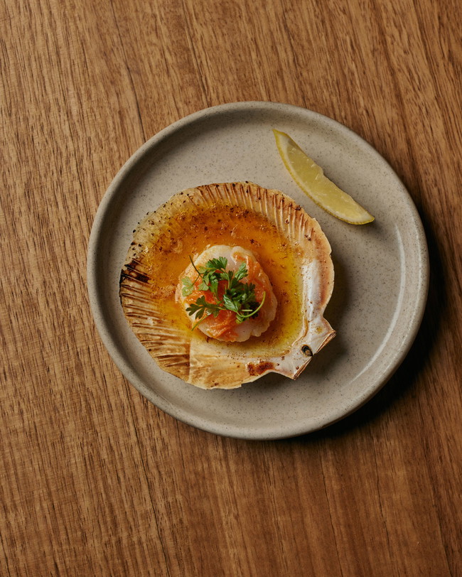 Image of shark bay scallops with pickled carrot & chilli pressed olive oil