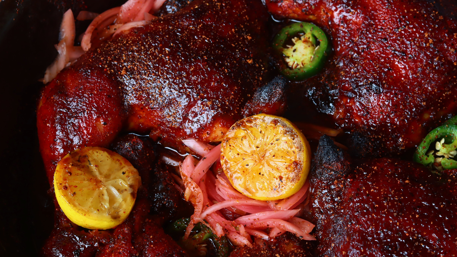 Image of BBQ Chicken Quarters w/ Pickled Onions & Jalapenos