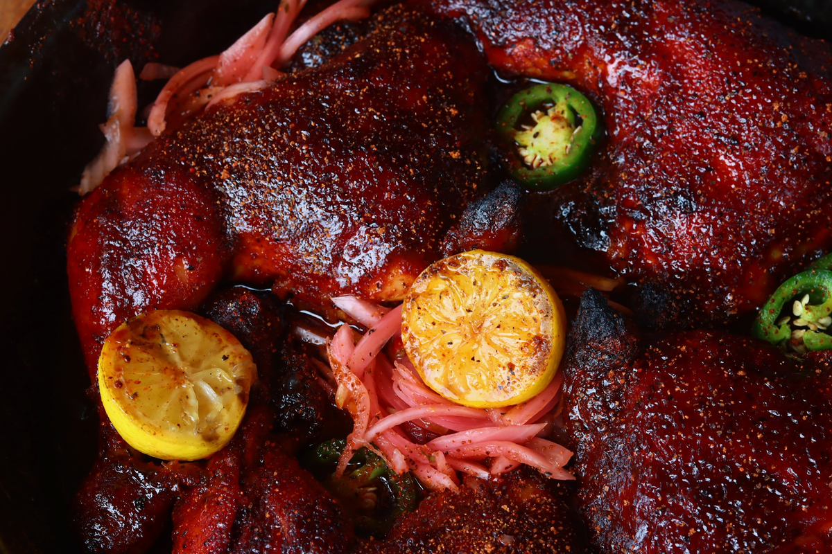 BBQ Chicken Quarters w/ Pickled Onions & Jalapenos