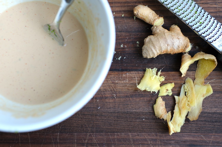 Image of Now add in the water one tablespoon at a time.  Two to three tablespoons should be enough to make the dressing like a thinner sauce that is easily drizzled from a spoon.