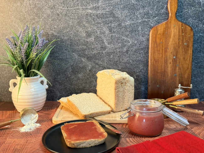 French bread with strawberry jam