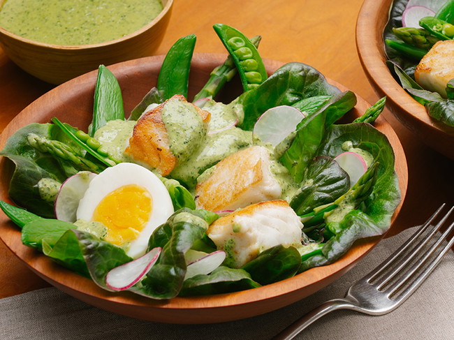 Image of Alaska Halibut Green Goddess Salad Recipe
