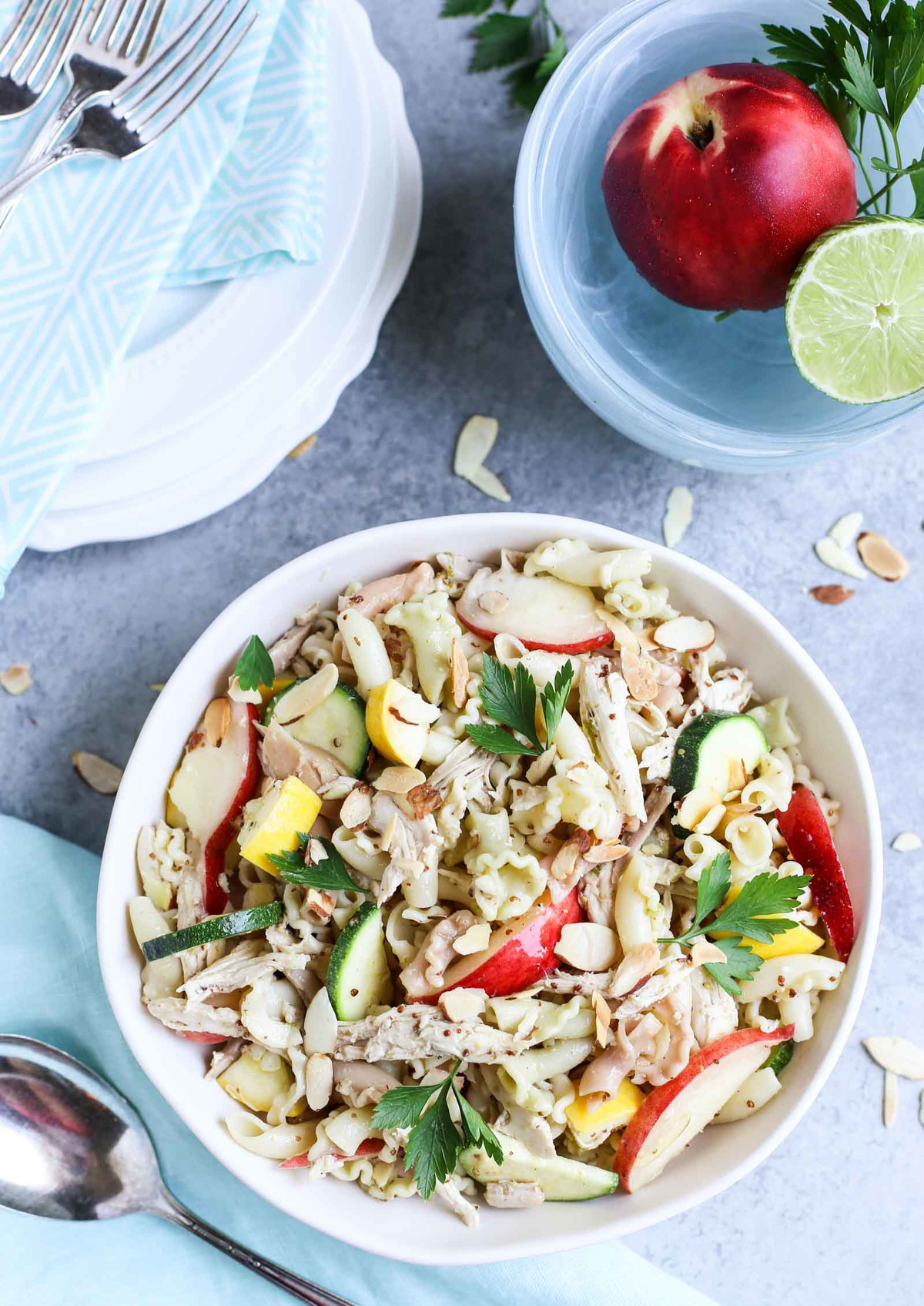 Summertime Chicken Pasta Salad with Nectarines & Squash