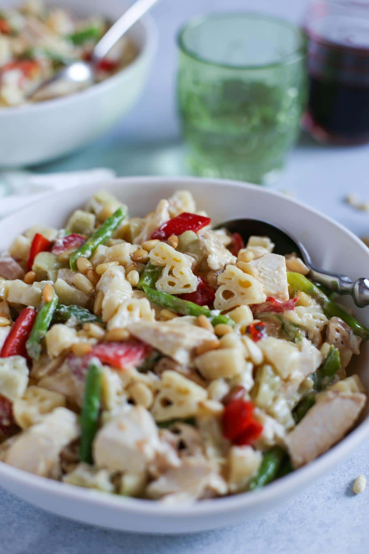 Skillet Chicken Pasta with Asparagus & Goat Cheese