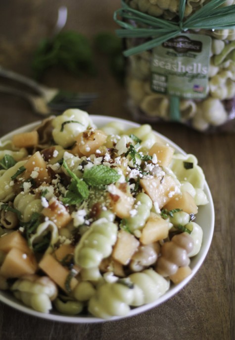 Pasta with Melon, Pancetta, and Feta