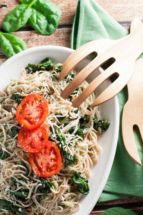 Angel Hair Pasta with Garlic and Spinach