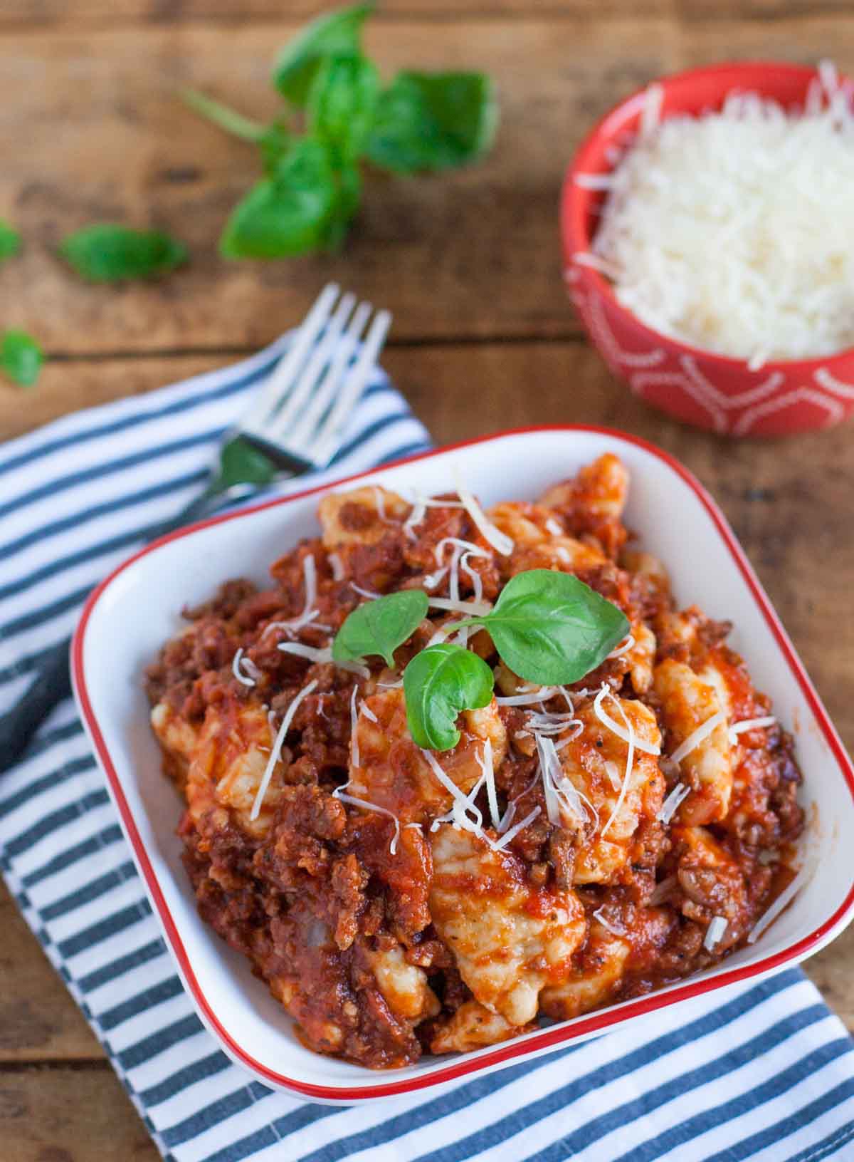 Homemade Gnocchi with Chunky Meat Sauce