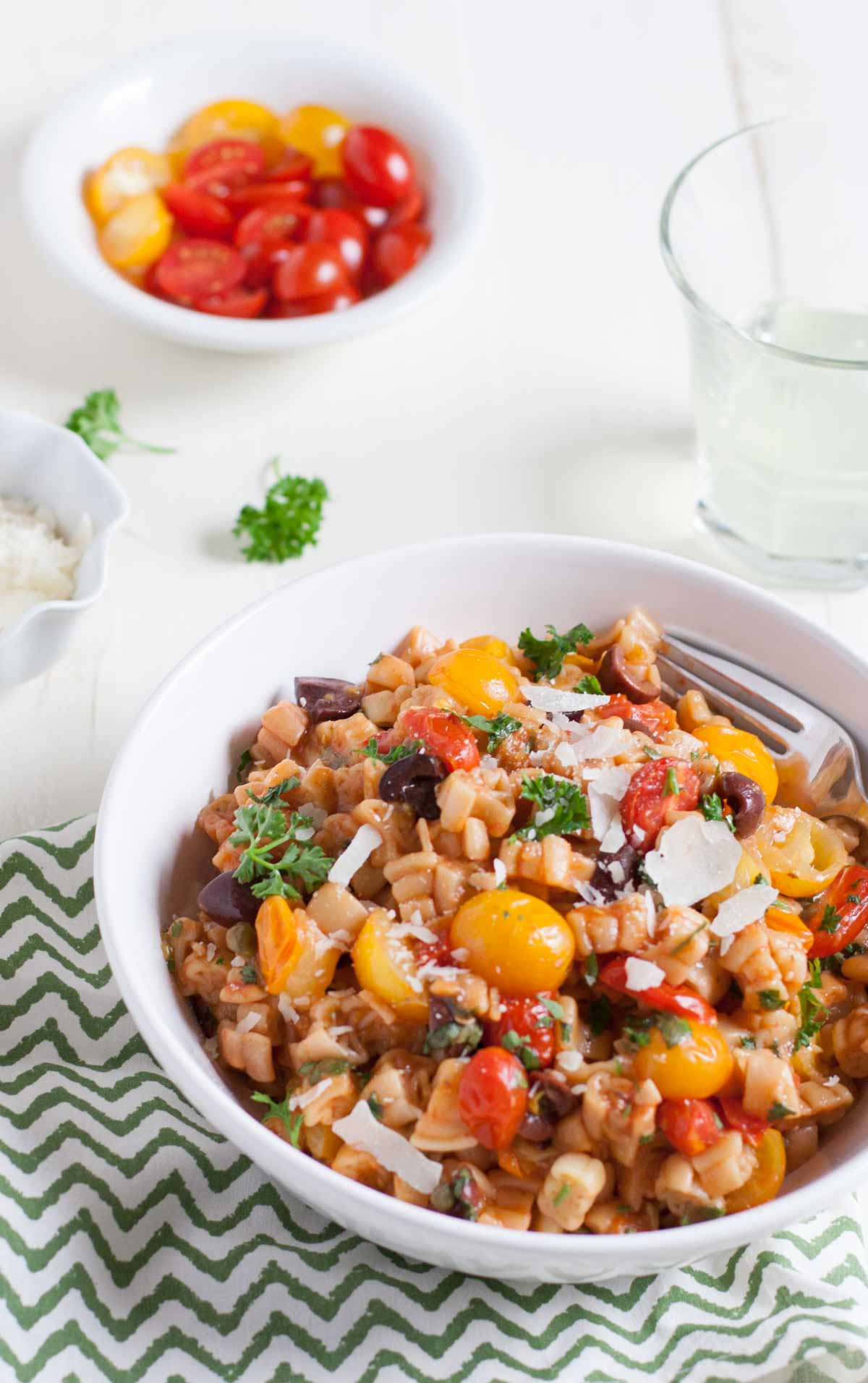 One Pot Pasta Puttanesca with Puzzle Pasta