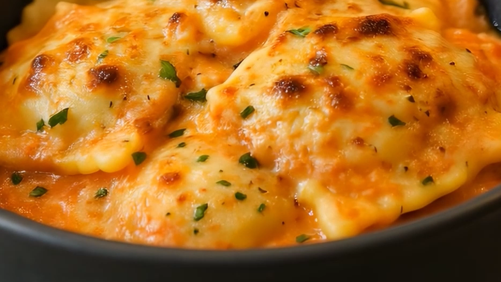Image of Raviolones Gratinados con Salsa Rosa y Albahaca