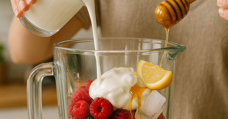 Image of 2️⃣ Charger le blender (toujours liquide → solide)Verse le lait,...