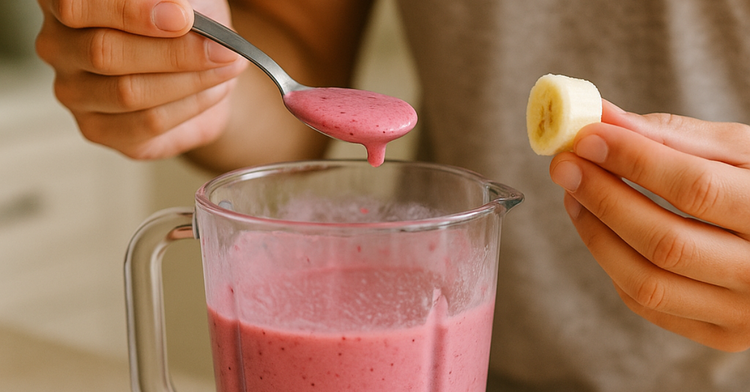 Image of 4️⃣ Goûte & ajustePlus épais ? Ajoute ½ banane congelée. Plus frais ? Un glaçon de plus.