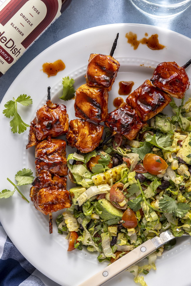 Image of Grilled BBQ Chicken Skewers with Chopped Ranch Salad
