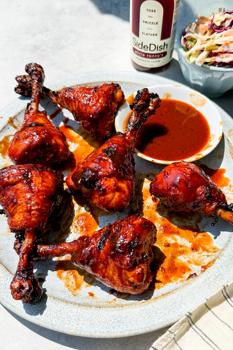 BBQ Chicken Lollipops with Creamy Coleslaw