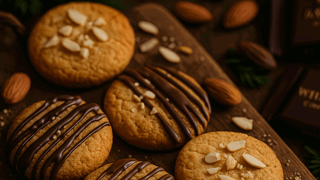 Image of Almond Biscuits Recipe with Chocolate Drizzle