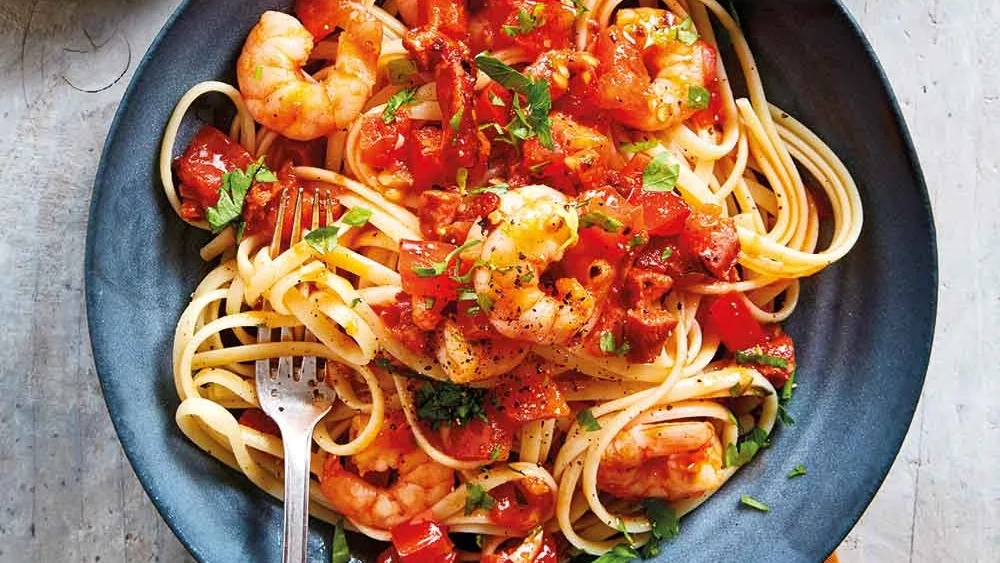 Buttery Chilli Prawn Linguine,Asian-Inspired Mash with Bangers,Miso & Sesame Aubergine,Tropical Flourless Chocolate Truffle Cake,Irish Coffee Ice Cream Charlotte,Black Forest Pancakes
