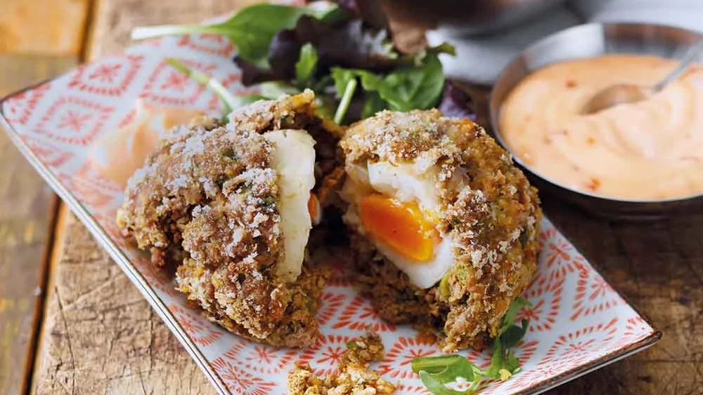 Keema Scotch Eggs, Smoked Haddock Scotch Eggs with Lemon Mayonnaise