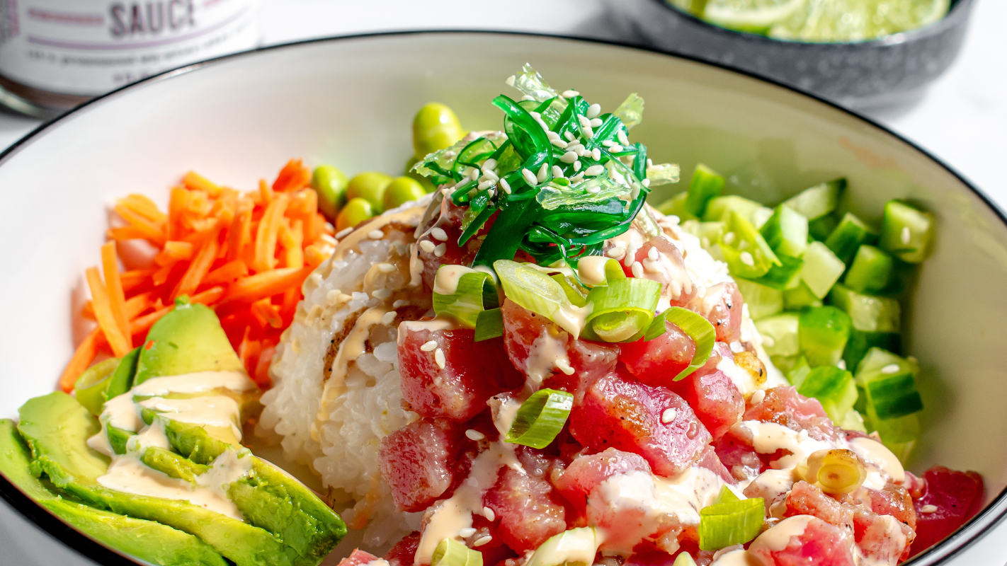 a savory tuna poke bowl