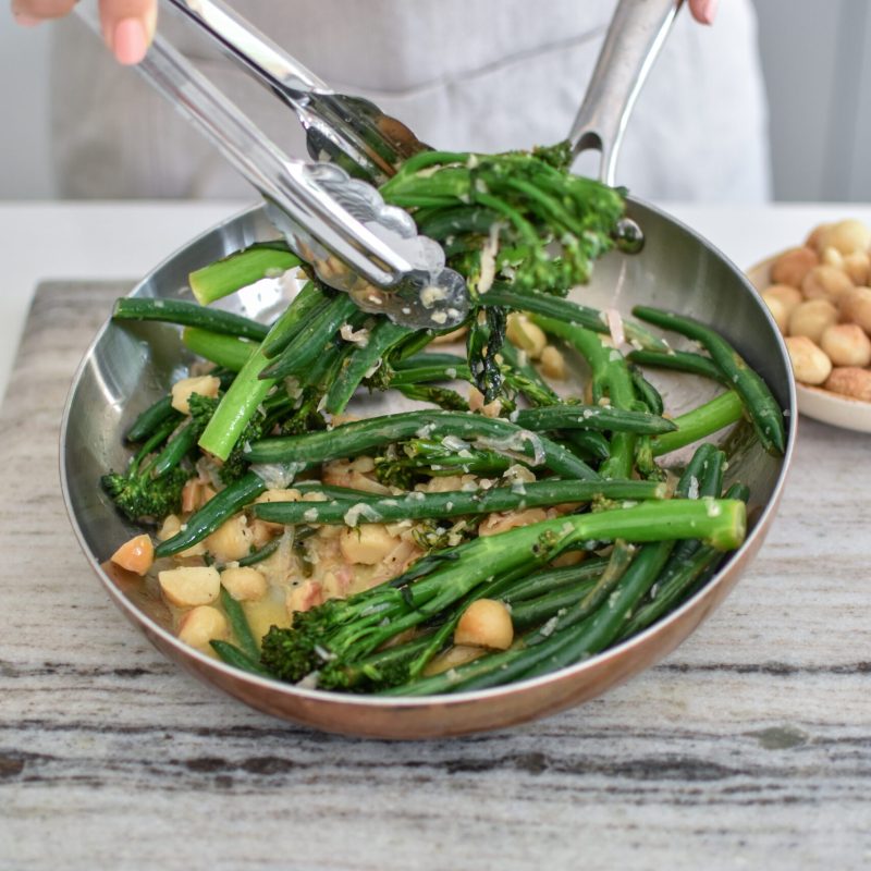 Broccolini and Beans with Brown Butter and Roasted Macadamias