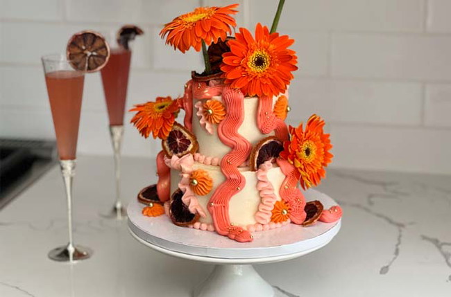 Image of Kootek Blood Orange Mimosa Mini Cake with Modern Wavy Design