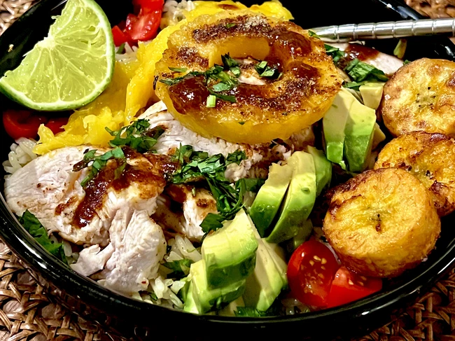 Image of Mango Chicken Rice Bowl with Caribbean Punch
