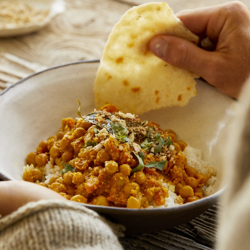 Vegan Macadamia & Chickpea Curry with Macadamia Roti Bread