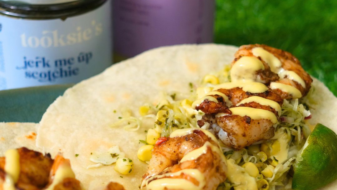 Image of Jerk Shrimp Tacos with Chimichurri Slaw & Hot Truff Aioli