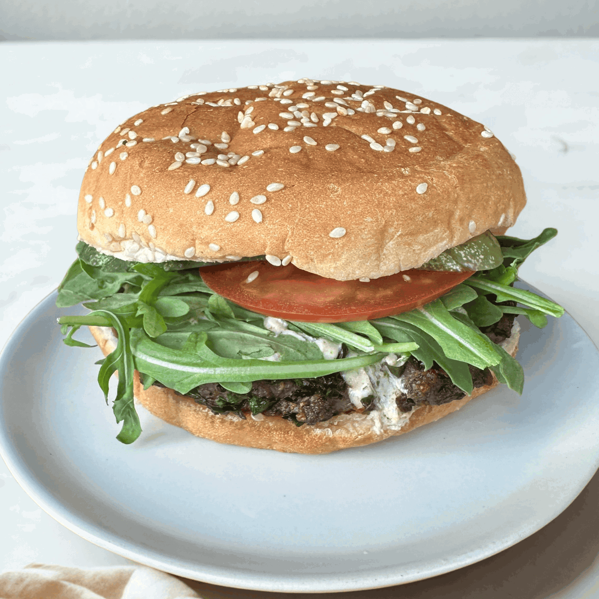 Lamb Burger with Chermoula Yogurt Sauce