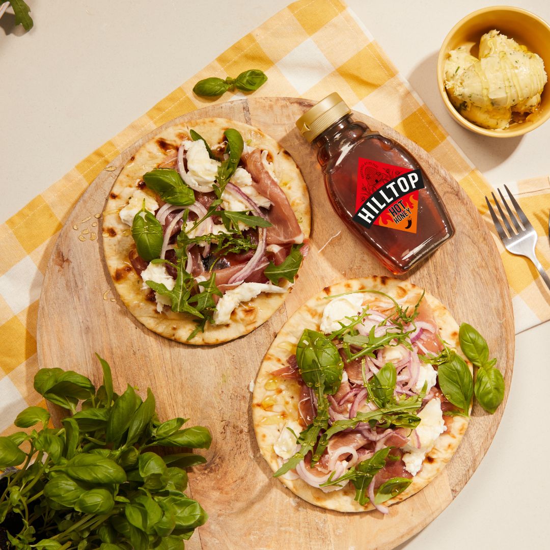 Crispy Flatbread with Parma Ham, Pear & Spicy Honey Butter
