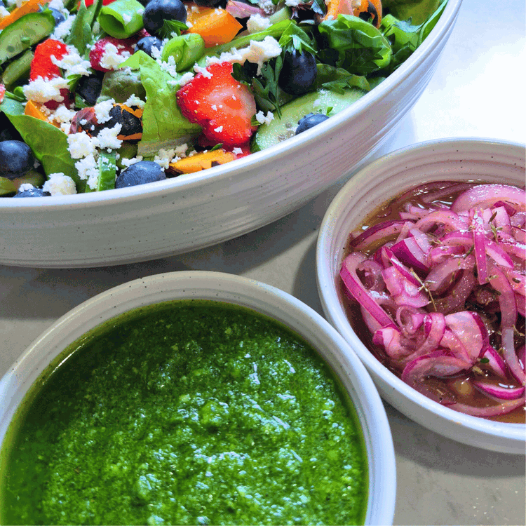 Image of Combine all of the pesto ingredients in a food processor and pulse until the desired consistency is reached. Taste and adjust salt and pepper to your personal preference. If you like it a little tangier, add a splash of white...
